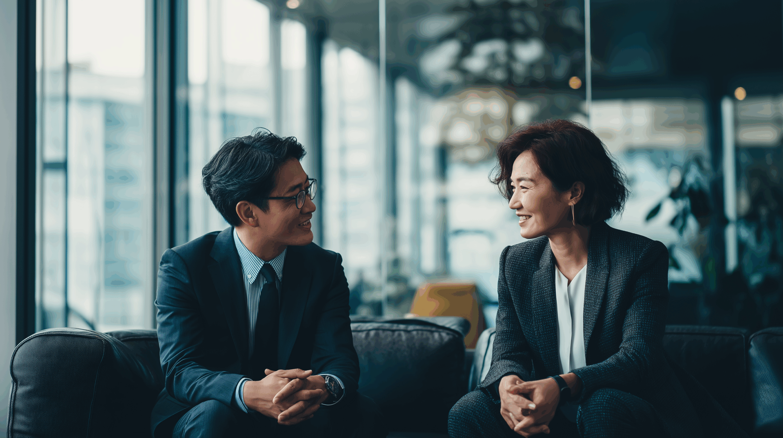 admin_eidesign_two_korean_corporate_businesspeople_talking_to_e_32da2e1b-2f9a-4ef9-b499-9e31405e946f